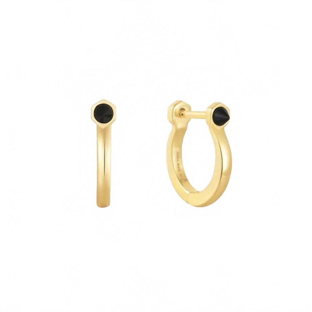 NEW ANIA HAIE women's agate huggie hoop earrings in gold